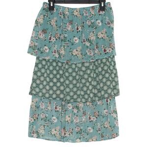 Floral Midi Skirt Cottagecore Boho Prairie Fairycore Romantic Tiered Chiffon S
